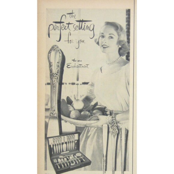 Vintage 1950s 1881 Rogers Enchantment Silverplate Flatware Advertisement Print - Picture 2 of 2